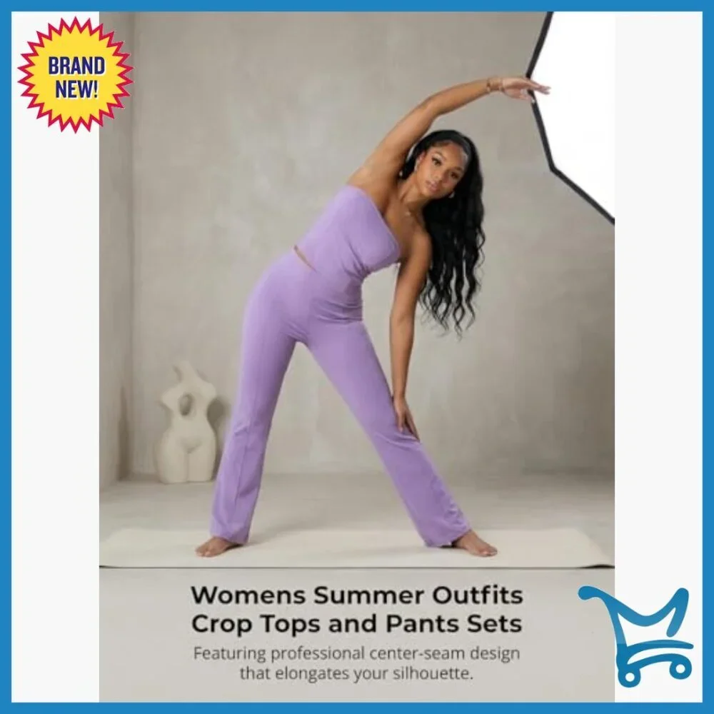 Strapless Tube Crop Top Flared Pants Set 2 Piece Outfit Women's Tracksuit